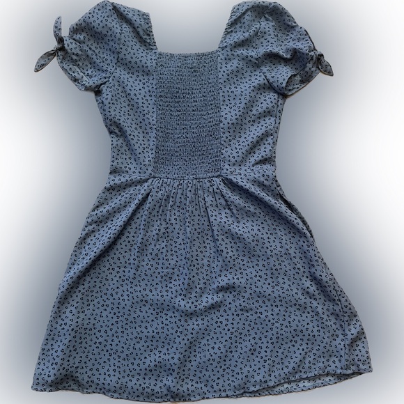 Abercrombie & Fitch blue leopard print tie-sleeve flowy mini dress XS V-neck - Picture 4 of 12